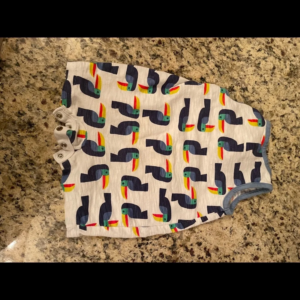 GAP Baby Toucan Print One-Piece Romper in White, Navy & Multicolor